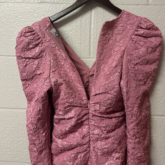 GANNI Stretch Jacquard V Neck Mini Dress in Orchid Smoke Pink Size 34 2 - Picture 12 of 15